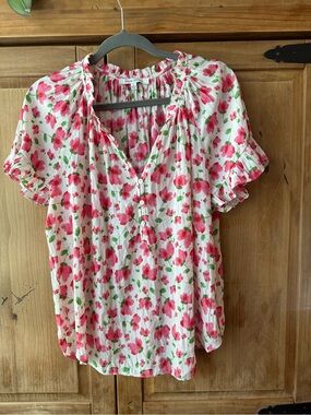 Rose & Olive White Blouse with Pink Floral Print